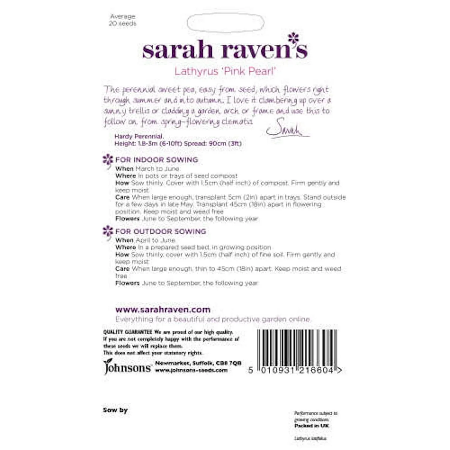 Sarah Ravens Lathyrus Pink Pearl (Perennial Sweet Pea) Seeds 4 Sarah Ravens Lathyrus Pink Pearl (Perennial Sweet Pea) Seeds - Image 2