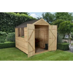 Forest Overlap 8 X 6ft Pressure Treated Apex Shed - Double Door -Elise Bloom 12810912 2074833194705019