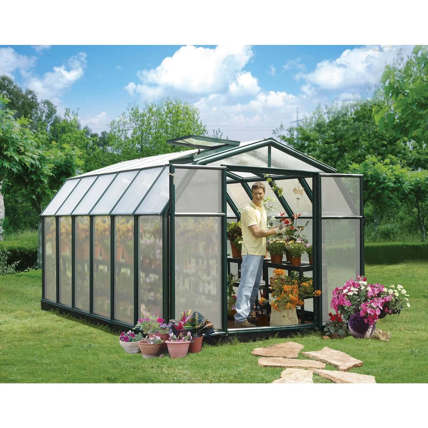 Palram 8 X 12ft Canopia Hobby Gardener Greenhouse - Green 4 Palram 8 X 12ft Canopia Hobby Gardener Greenhouse - Green - Image 2