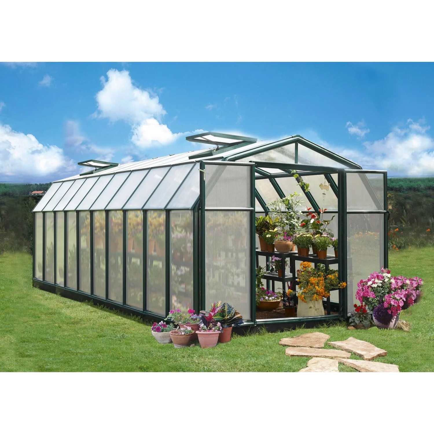Palram 8 X 20ft Canopia Hobby Gardener Greenhouse - Green 4 Palram 8 X 20ft Canopia Hobby Gardener Greenhouse - Green - Image 2