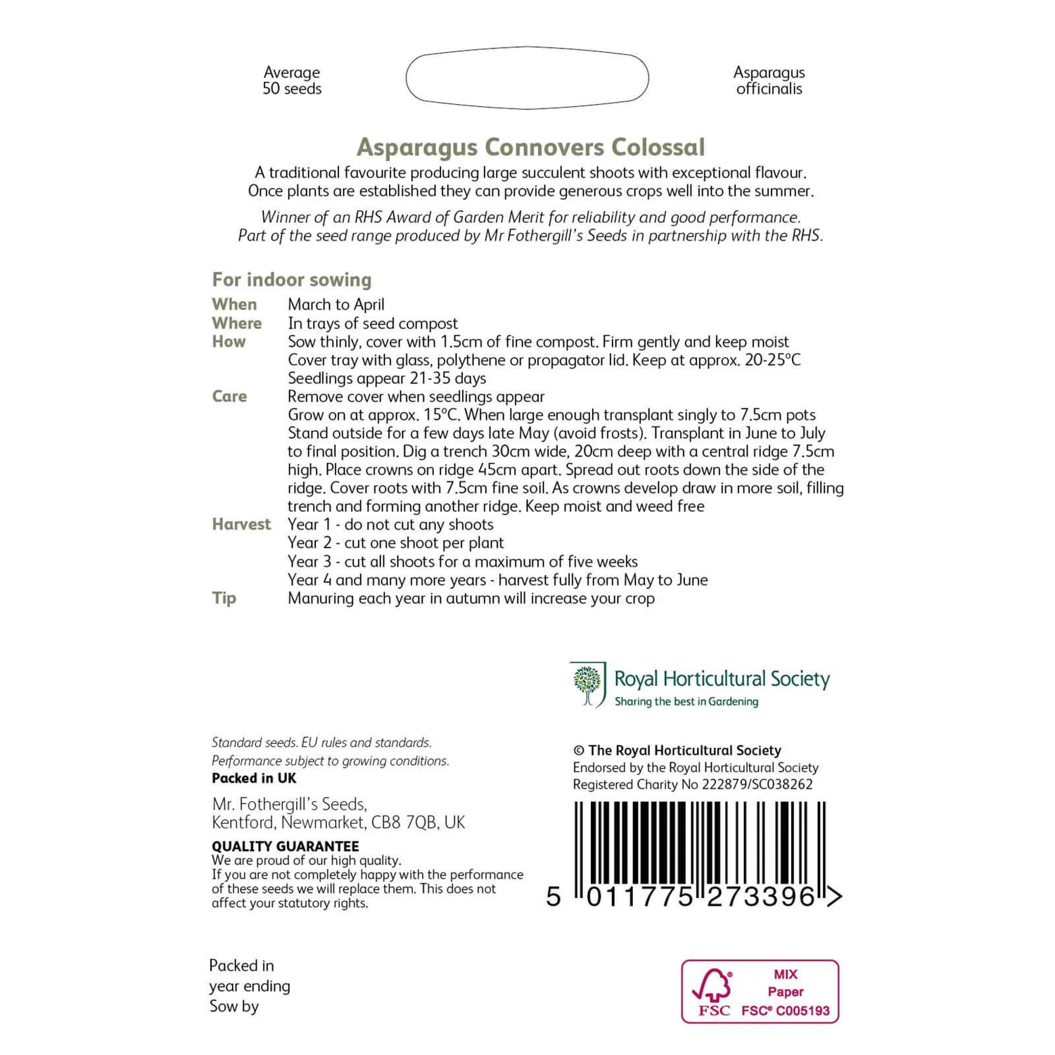 RHS Asparagus Connover's Colossal Seeds 4 RHS Asparagus Connover's Colossal Seeds - Image 2