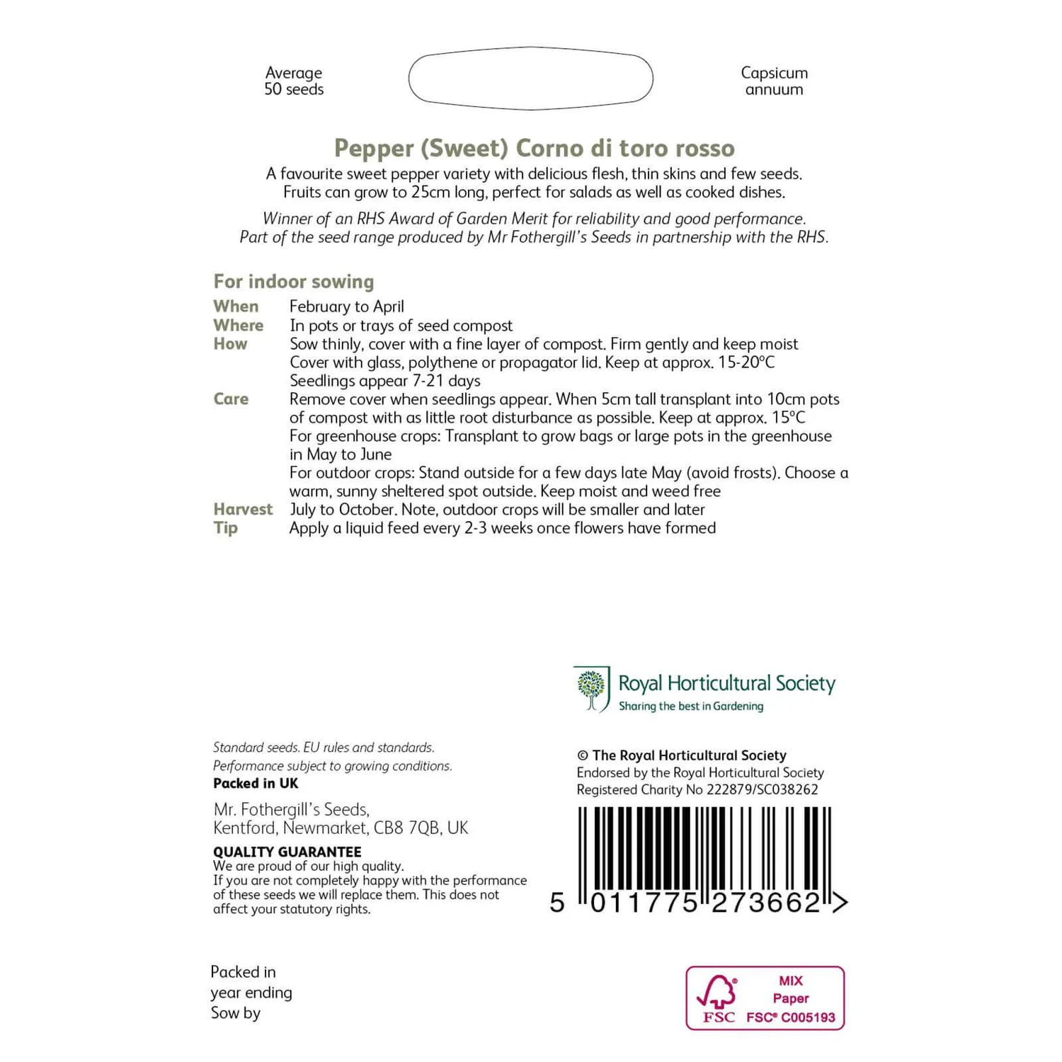 RHS Pepper (Sweet) Corno Di Toro Rosso Seeds 4 RHS Pepper (Sweet) Corno Di Toro Rosso Seeds - Image 2