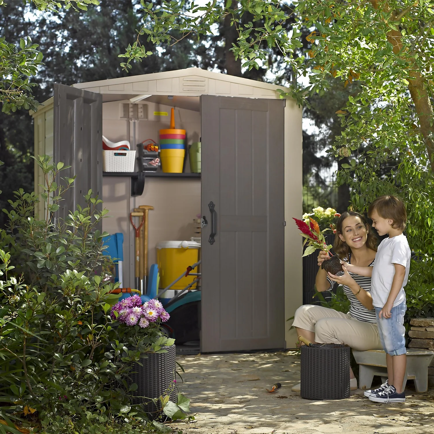 Keter Factor 6 X 6ft Outdoor Garden Apex Storage Shed - Beige/Brown 4 Keter Factor 6 X 6ft Outdoor Garden Apex Storage Shed - Beige/Brown - Image 2