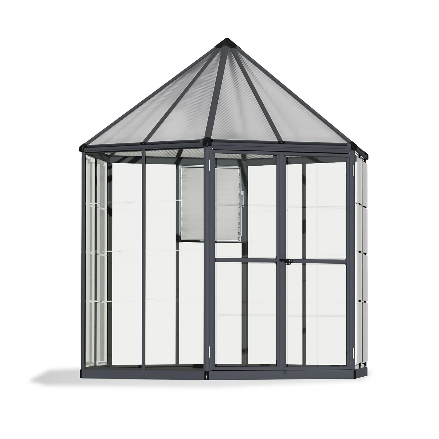 Palram 8ft Canopia Oasis Hexagonal Greenhouse - Grey 4 Palram 8ft Canopia Oasis Hexagonal Greenhouse - Grey - Image 2