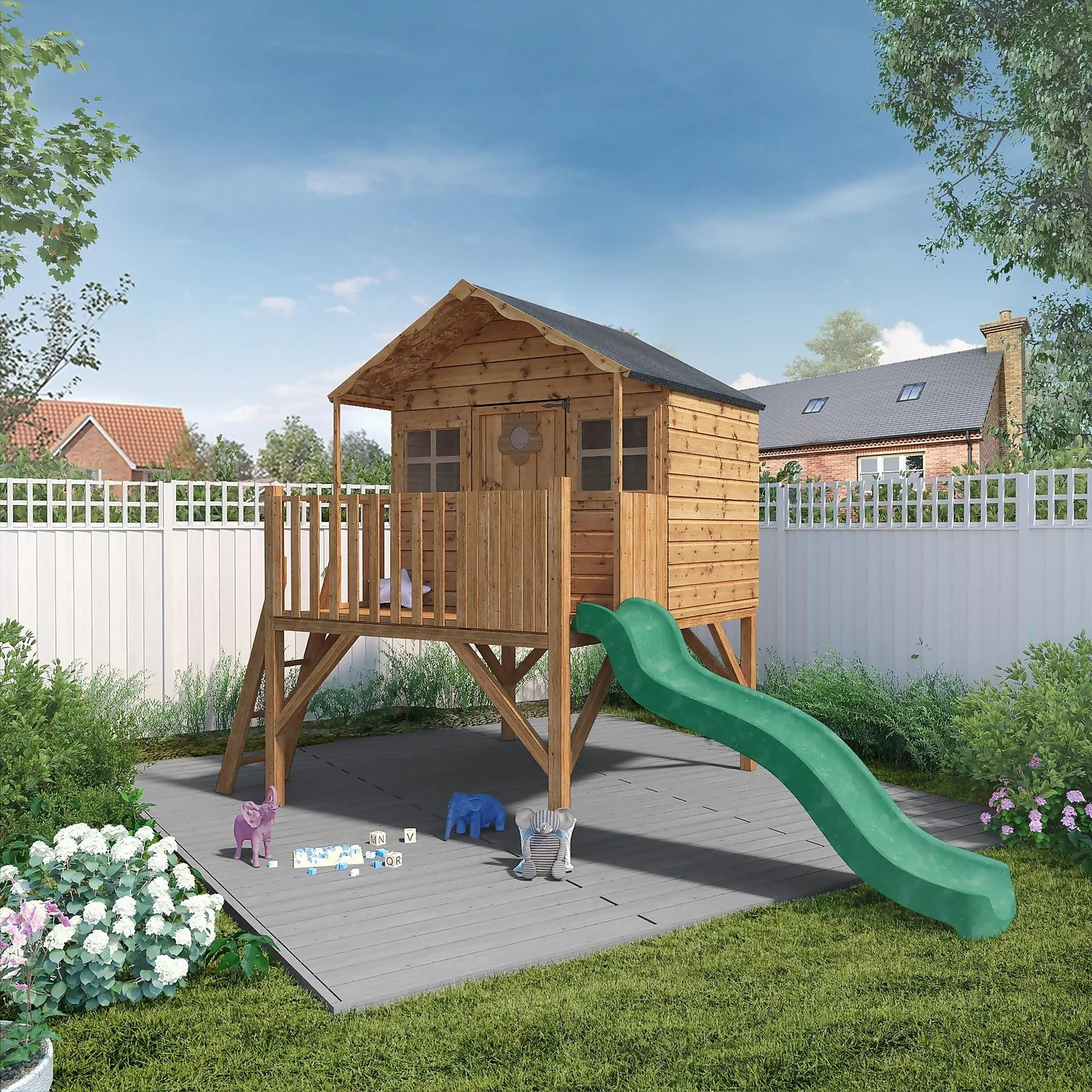Mercia 14 X 7ft Honeysuckle Wooden Playhouse With Tower And Slide - Installation Included 4 Mercia 14 X 7ft Honeysuckle Wooden Playhouse With Tower And Slide - Installation Included - Image 2