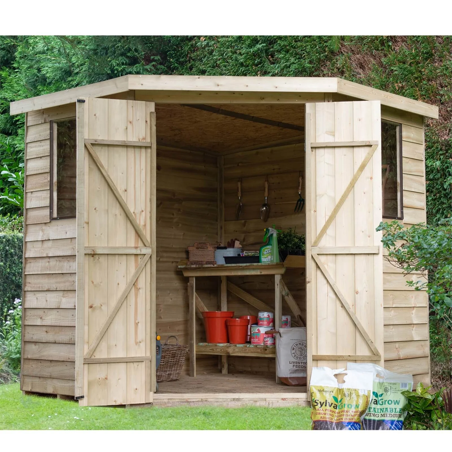 7x7ft Forest Overlap Pressure Treated Corner Shed - Incl. Installation 5 7x7ft Forest Overlap Pressure Treated Corner Shed - Incl. Installation - Image 3
