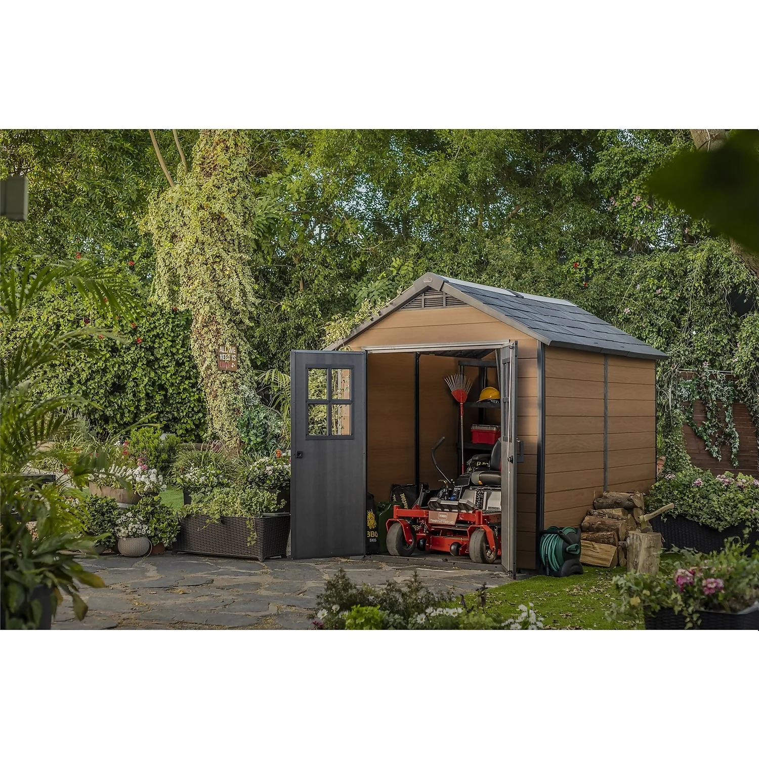 Keter Newton 7.5 X 9ft Outdoor Plastic Garden Storage Shed - Brown 4 Keter Newton 7.5 X 9ft Outdoor Plastic Garden Storage Shed - Brown - Image 2