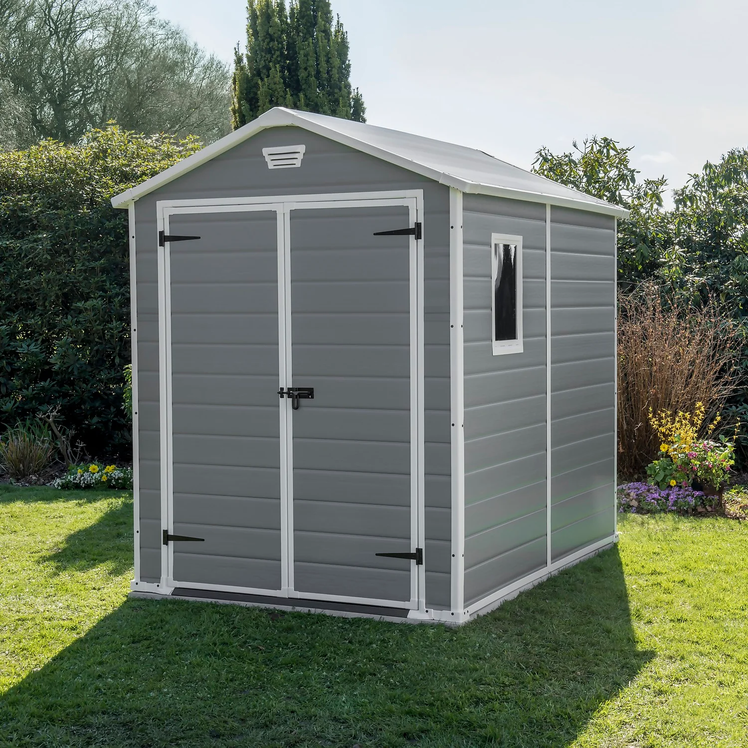 Keter Manor 6 X 8ft Outdoor Garden Apex Storage Shed - Grey 4 Keter Manor 6 X 8ft Outdoor Garden Apex Storage Shed - Grey - Image 2