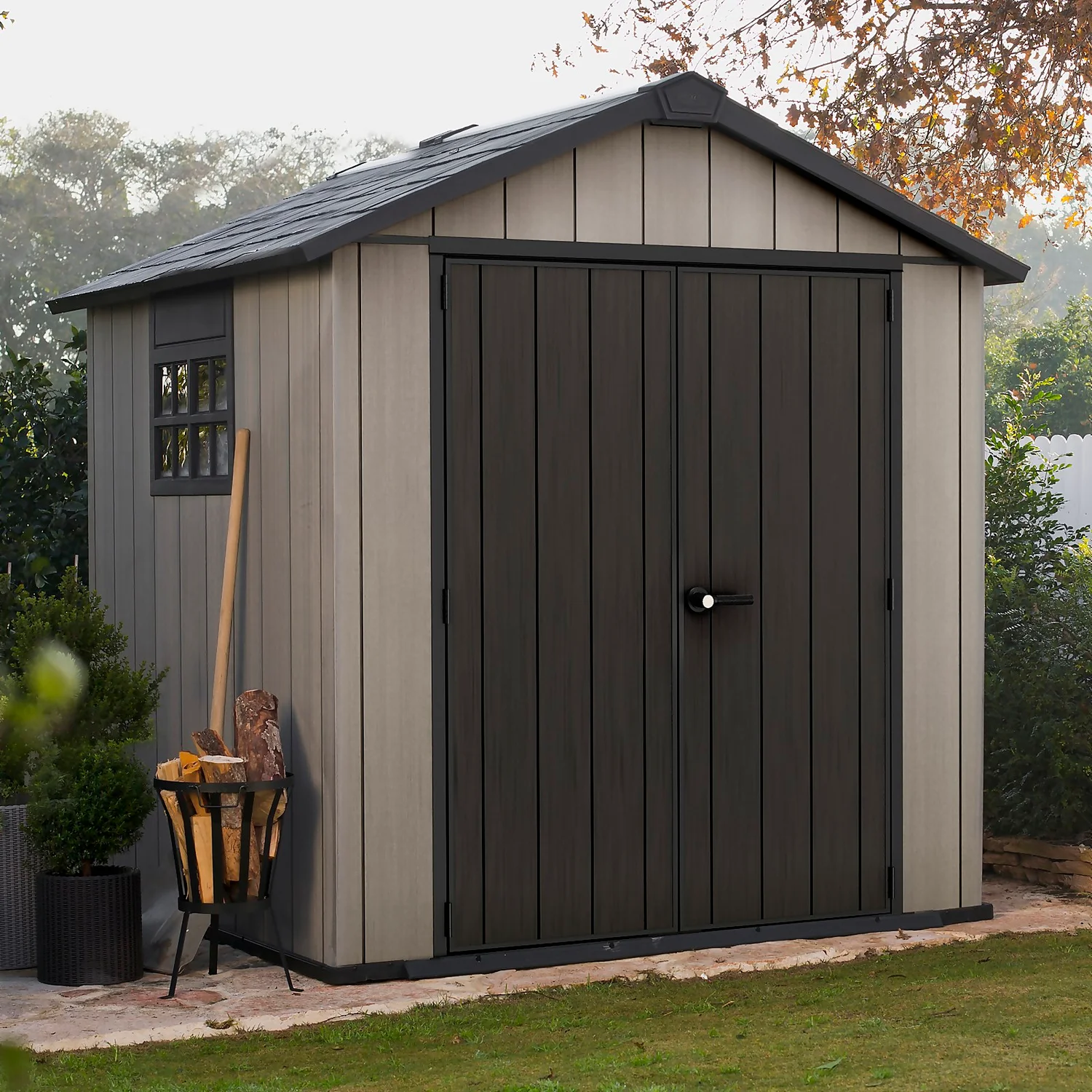 Keter Oakland 7.5 X 7ft Outdoor Garden Apex Storage Shed - Grey 4 Keter Oakland 7.5 X 7ft Outdoor Garden Apex Storage Shed - Grey - Image 2