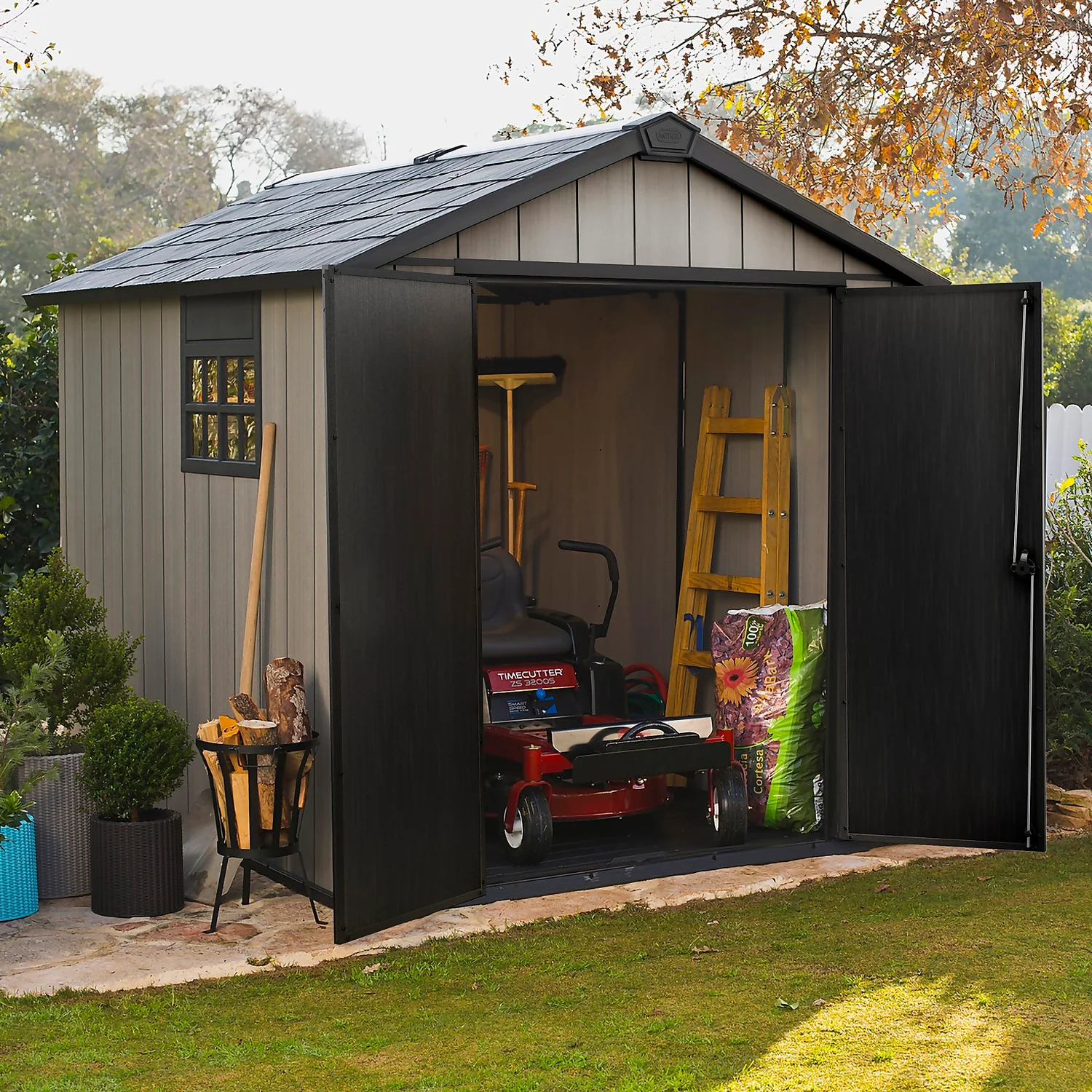 Keter Oakland 7.5 X 9ft Outdoor Garden Apex Storage Shed - Grey 4 Keter Oakland 7.5 X 9ft Outdoor Garden Apex Storage Shed - Grey - Image 2