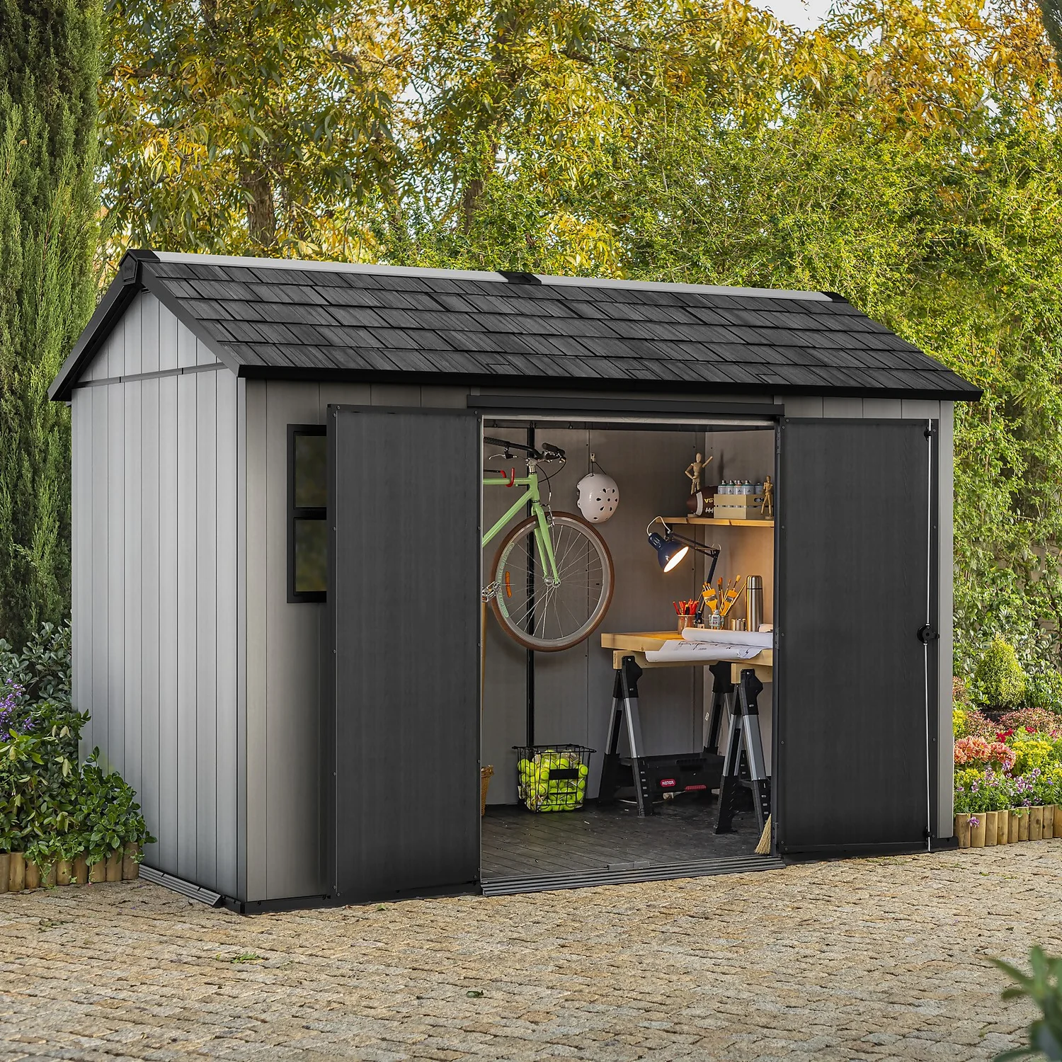 Keter Oakland 11 X 7.5ft Outdoor Garden Apex Storage Shed - Grey 5 Keter Oakland 11 X 7.5ft Outdoor Garden Apex Storage Shed - Grey - Image 3