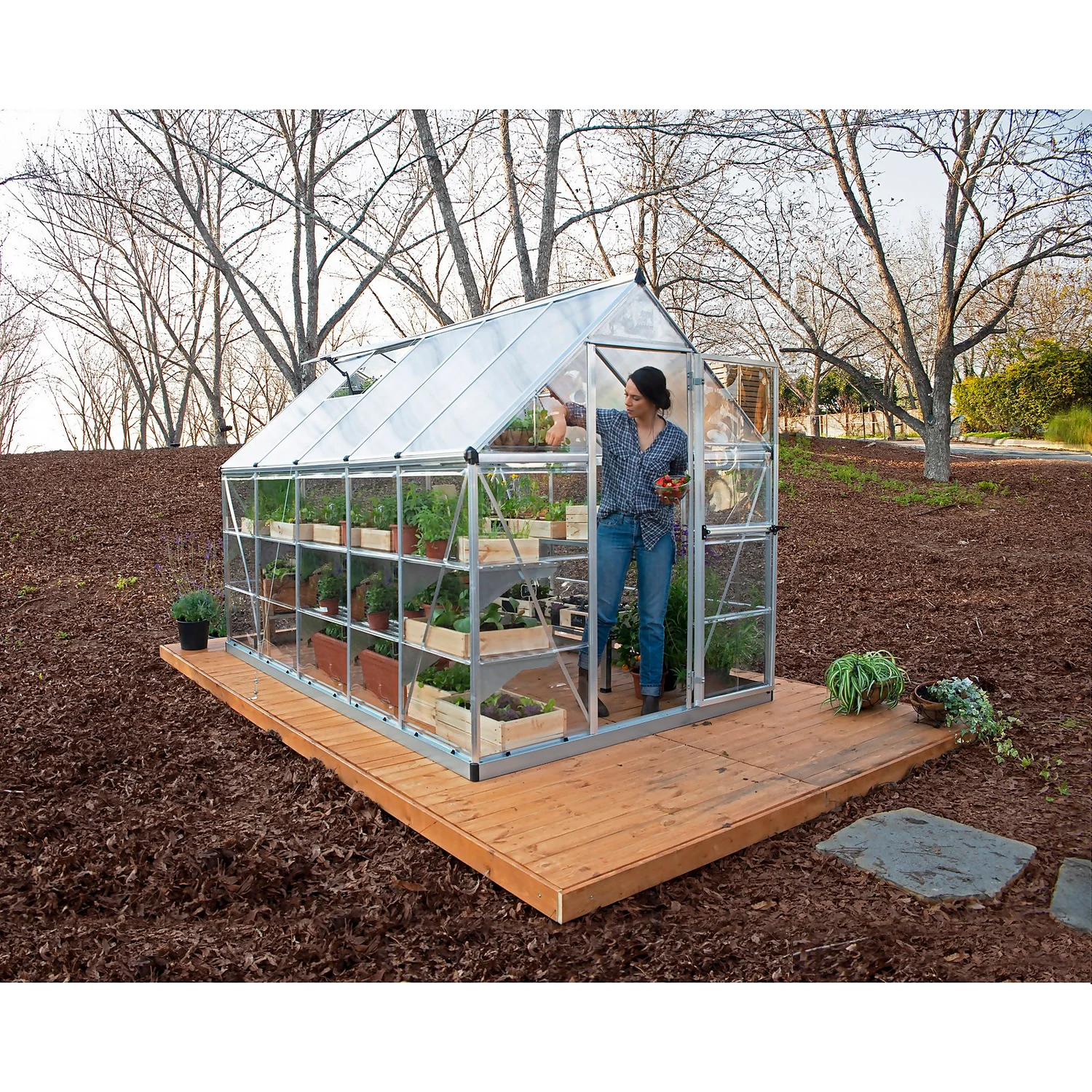 Palram Canopia Hybrid 6 X 10ft Silver Greenhouse 4 Palram Canopia Hybrid 6 X 10ft Silver Greenhouse - Image 2