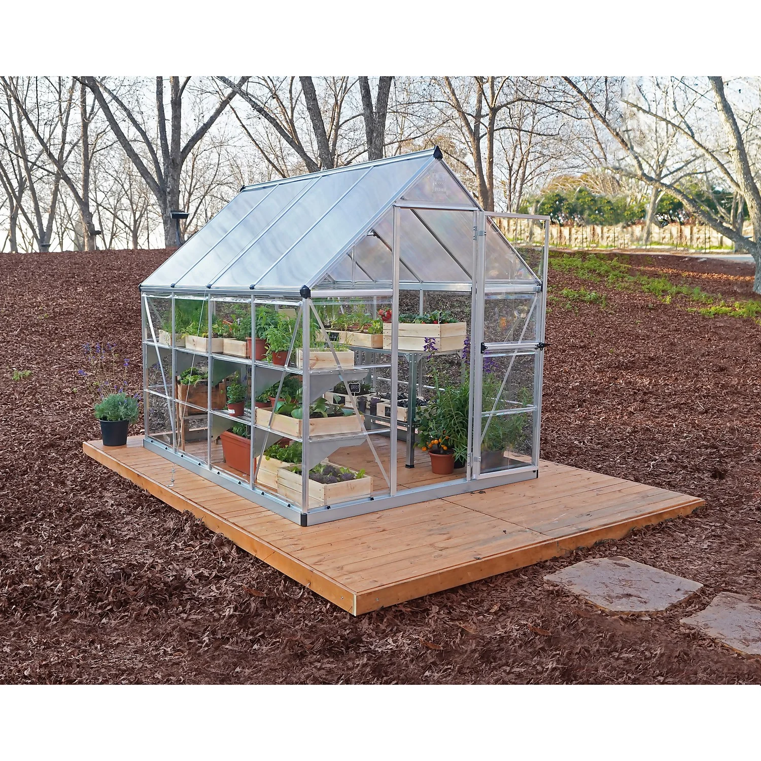 Palram Canopia Hybrid 6 X 8ft Greenhouse - Silver 4 Palram Canopia Hybrid 6 X 8ft Greenhouse - Silver - Image 2