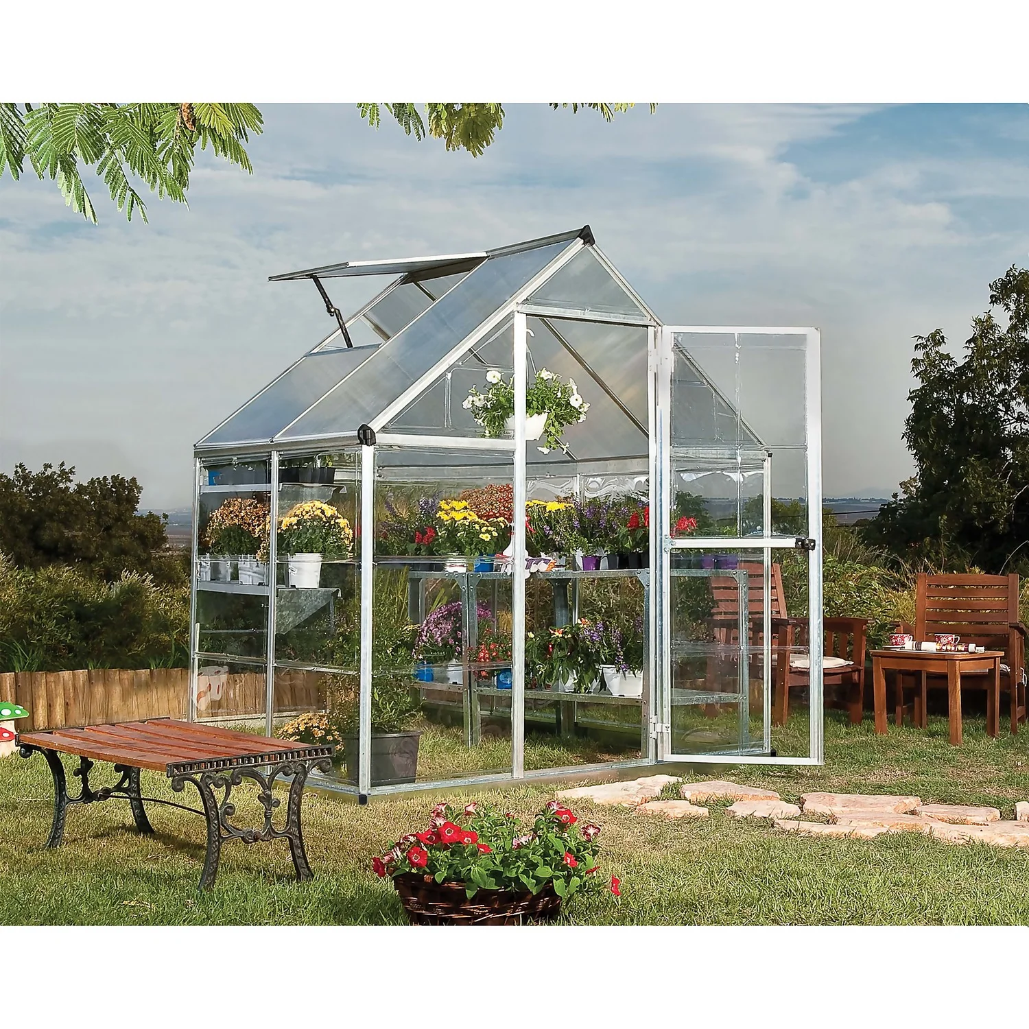 Palram Canopia Hybrid 6 X 4ft Silver Greenhouse 4 Palram Canopia Hybrid 6 X 4ft Silver Greenhouse - Image 2