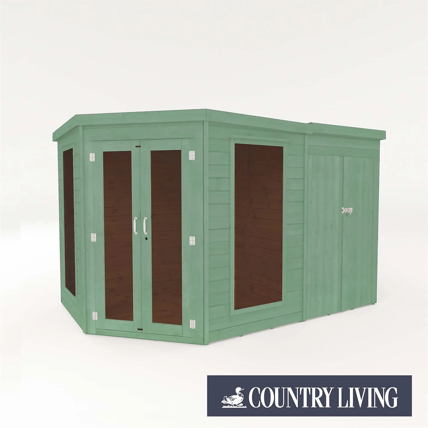 Country Living Ribble 7 X 7ft Premium Corner Summerhouse With Side Shed Painted + Installation - Aurora Green 3 Country Living Ribble 7 X 7ft Premium Corner Summerhouse With Side Shed Painted + Installation - Aurora Green