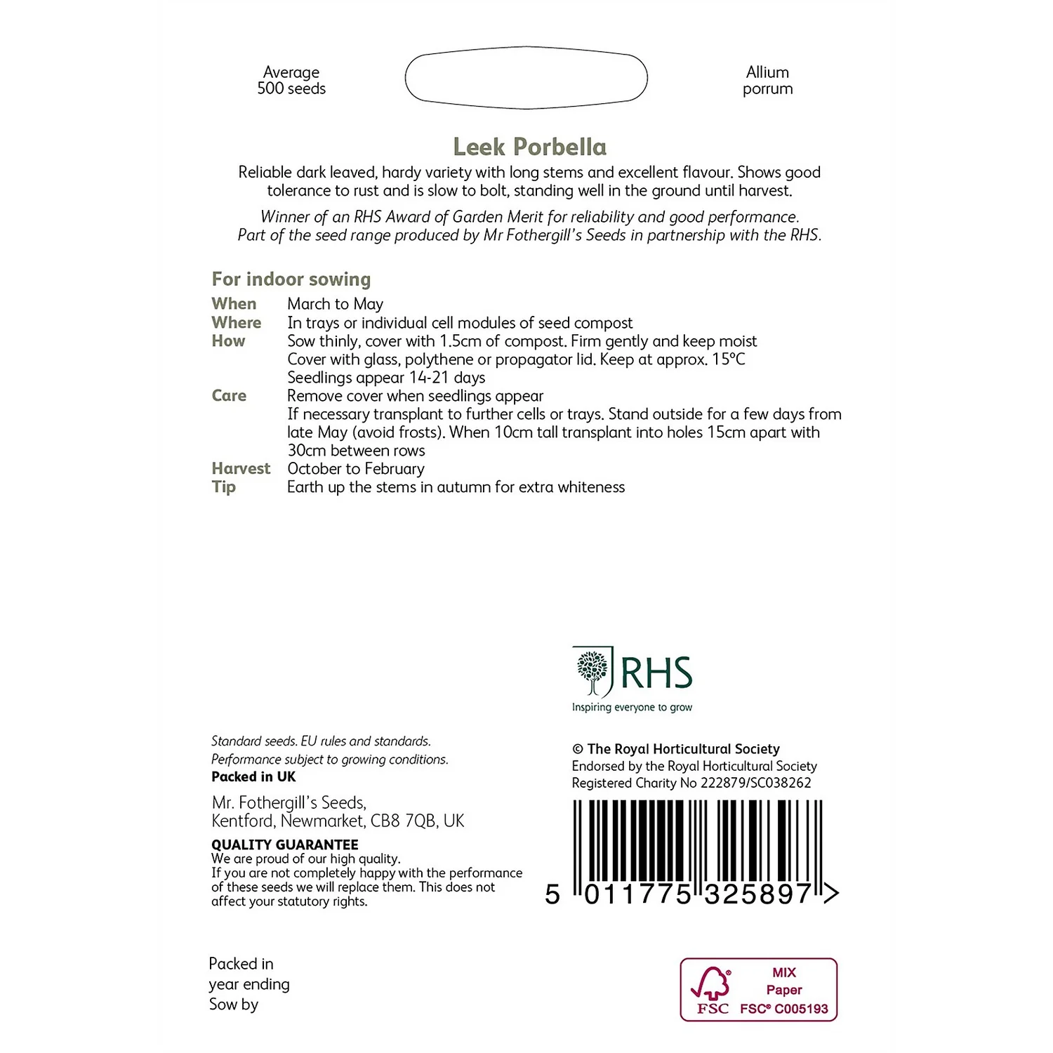 RHS Leek Porbella Seeds 4 RHS Leek Porbella Seeds - Image 2