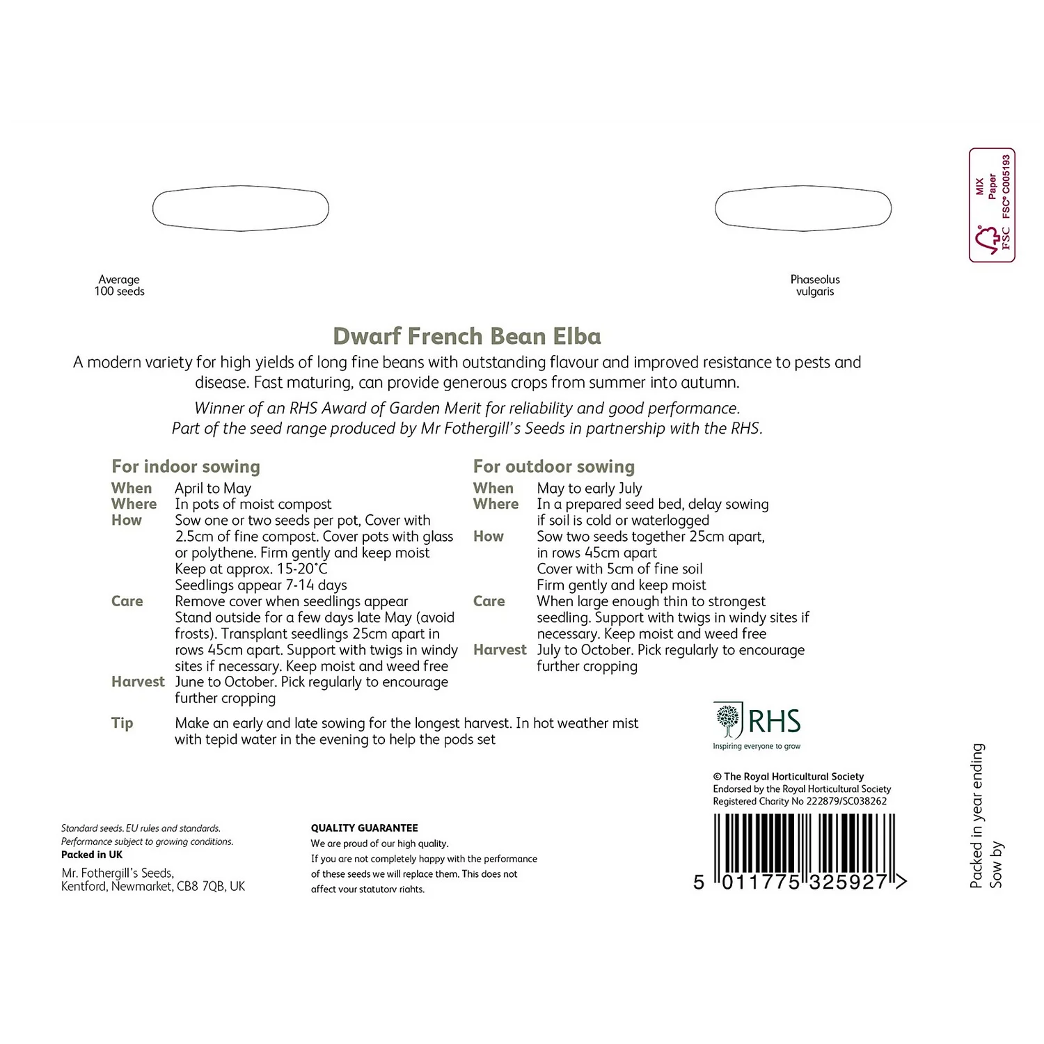 RHS French Bean Elba Seeds 4 RHS French Bean Elba Seeds - Image 2