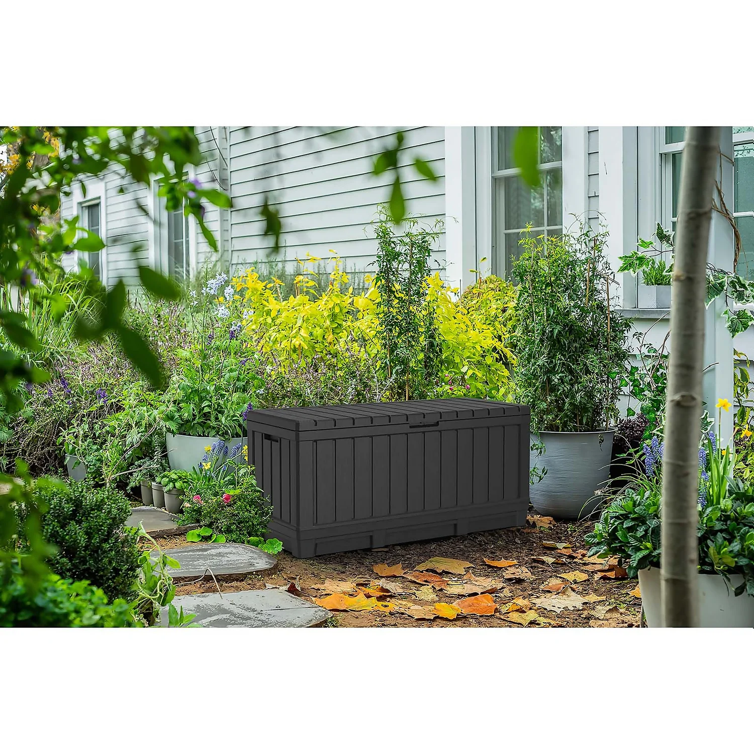 Keter Kentwood Outdoor Garden Storage Box 350L - Graphite 6 Keter Kentwood Outdoor Garden Storage Box 350L - Graphite - Image 4