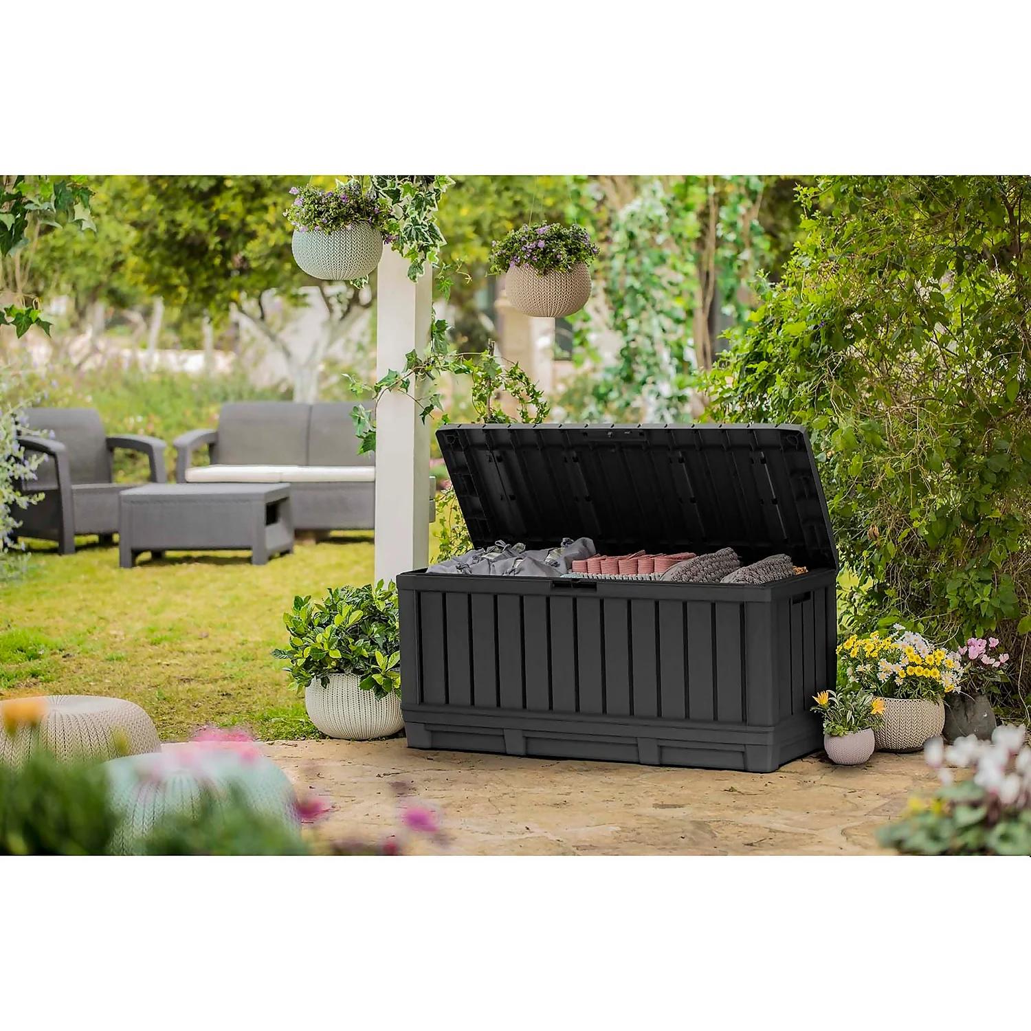 Keter Kentwood Outdoor Garden Storage Box 350L - Graphite 4 Keter Kentwood Outdoor Garden Storage Box 350L - Graphite - Image 2