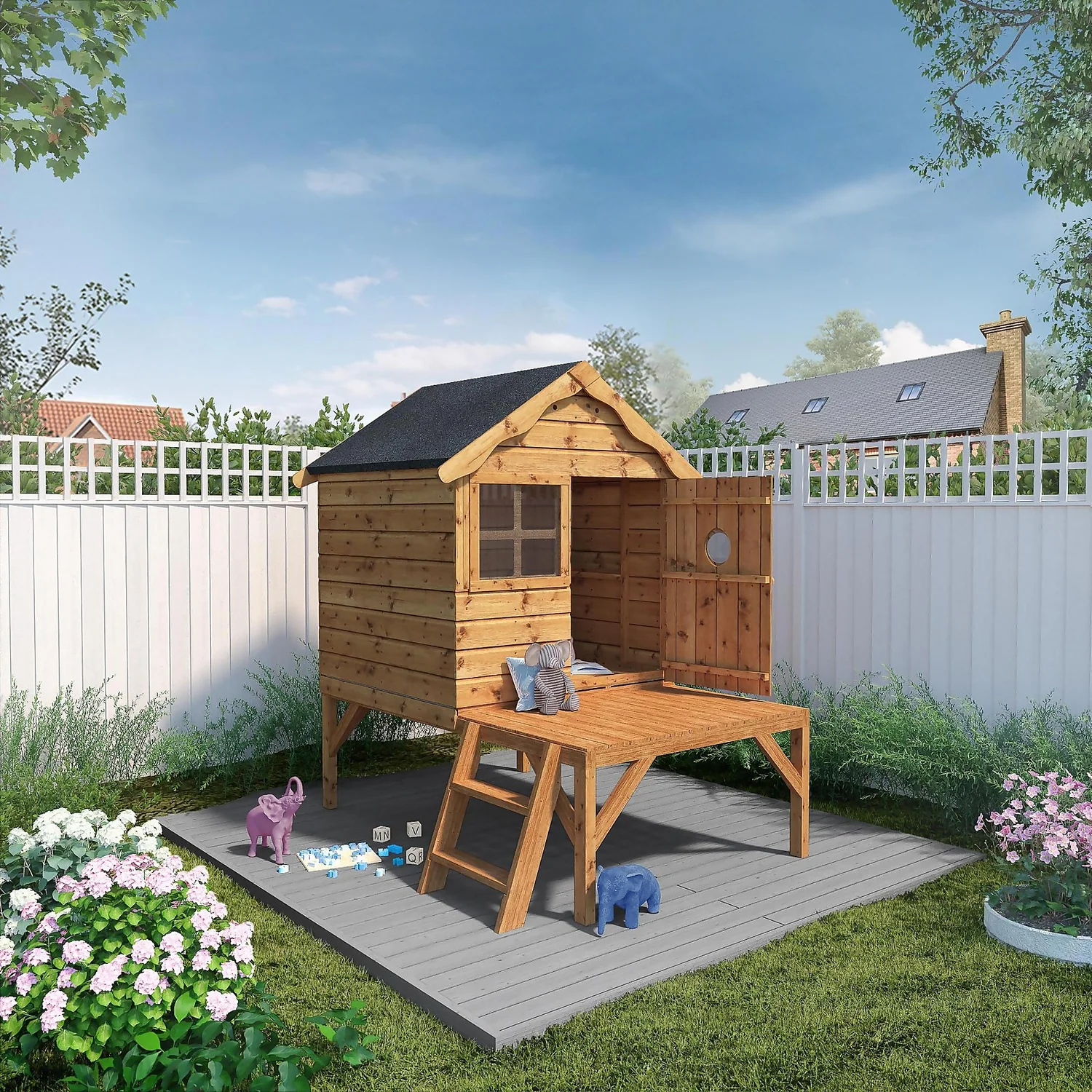 Mercia 4 X 7ft Snug Wooden Playhouse With Tower 4 Mercia 4 X 7ft Snug Wooden Playhouse With Tower - Image 2
