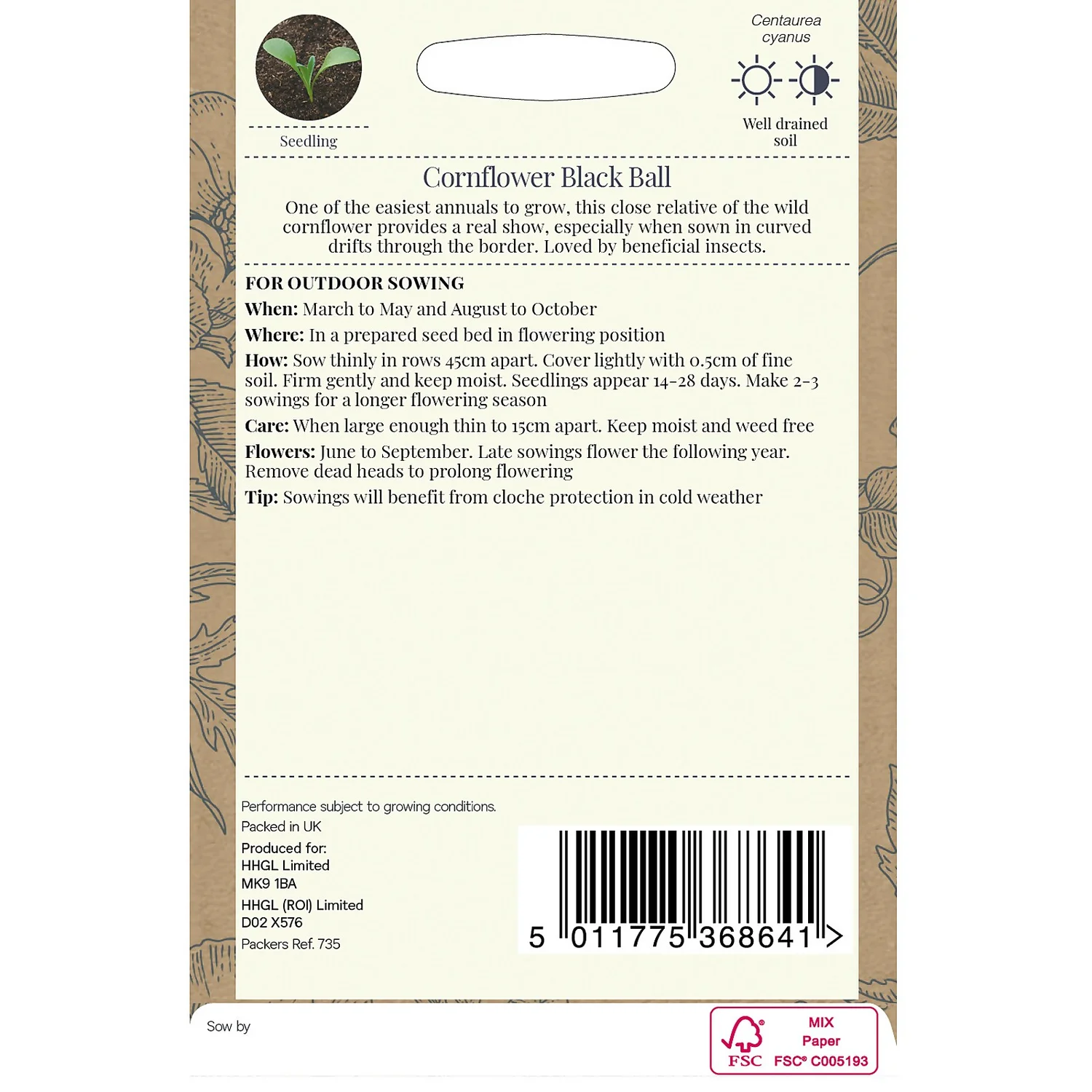 Country Living Cornflower Black Ball Seeds 4 Country Living Cornflower Black Ball Seeds - Image 2