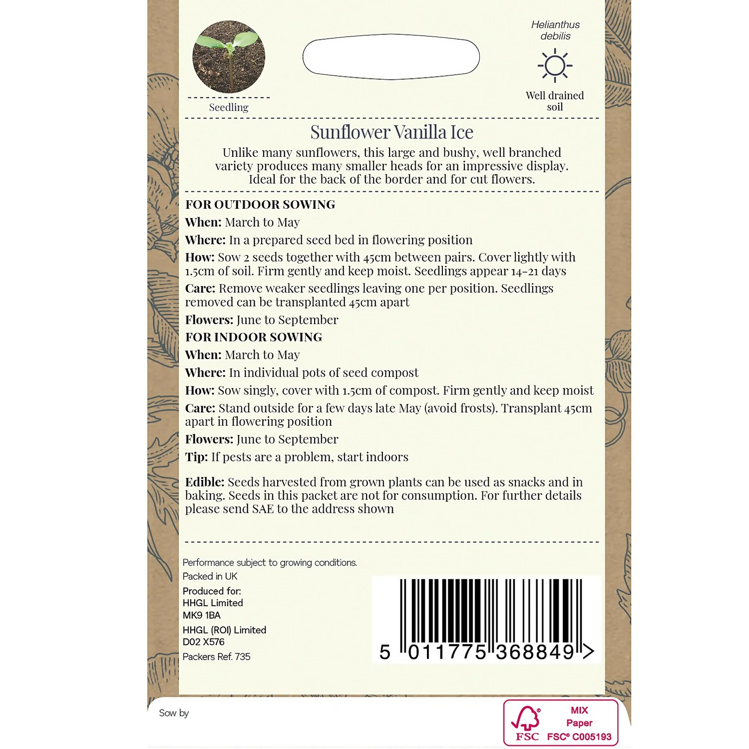 Country Living Sunflower Vanilla Ice Seeds 4 Country Living Sunflower Vanilla Ice Seeds - Image 2