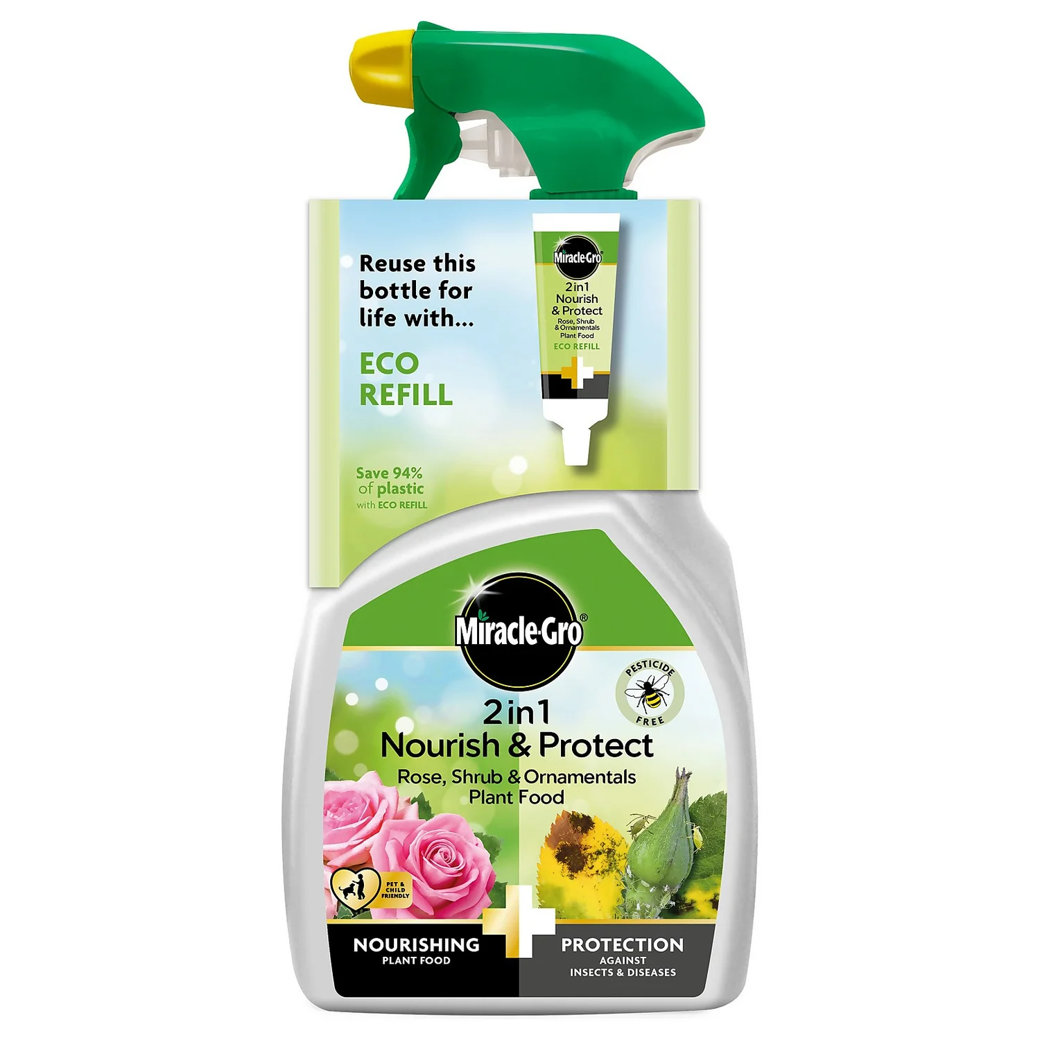 Miracle-Gro® 2 In 1 Nourish & Protect Rose, Shrub & Ornamental Ready To Use Plant Food - 800ml 3 Miracle-Gro® 2 In 1 Nourish & Protect Rose, Shrub & Ornamental Ready To Use Plant Food - 800ml