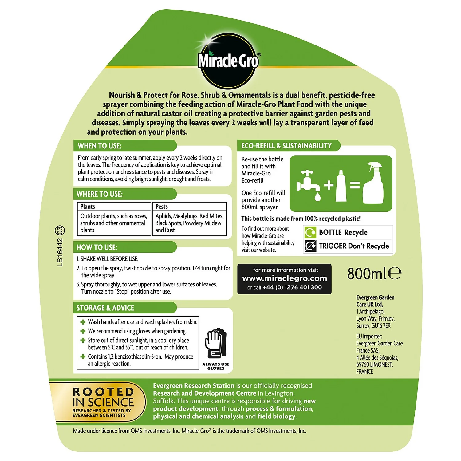 Miracle-Gro® 2 In 1 Nourish & Protect Rose, Shrub & Ornamental Ready To Use Plant Food - 800ml 4 Miracle-Gro® 2 In 1 Nourish & Protect Rose, Shrub & Ornamental Ready To Use Plant Food - 800ml - Image 2