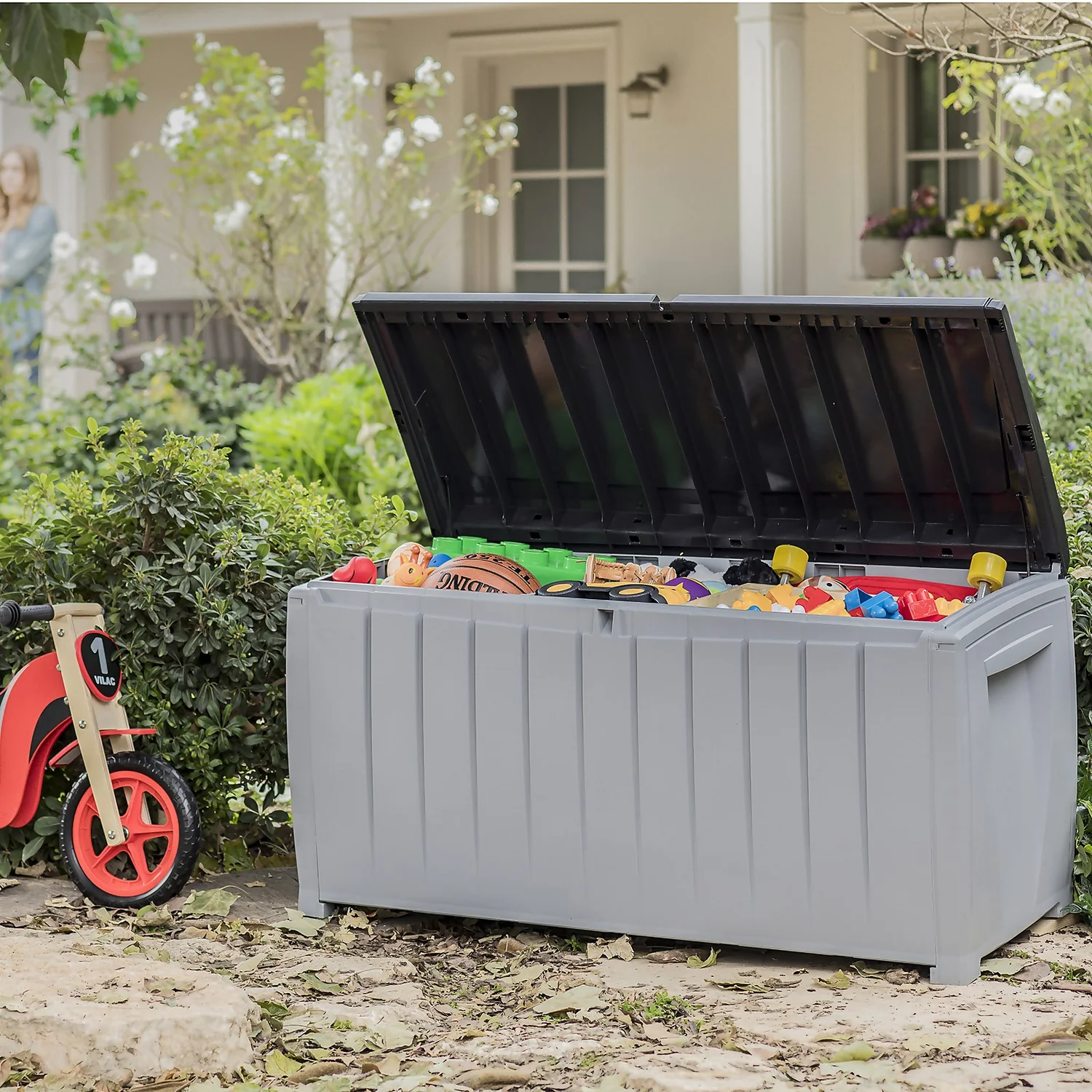 Keter Ace Outdoor Garden Storage Box 124 X 55 X 62.5 Cm - Grey And Black 4 Keter Ace Outdoor Garden Storage Box 124 X 55 X 62.5 Cm - Grey And Black - Image 2