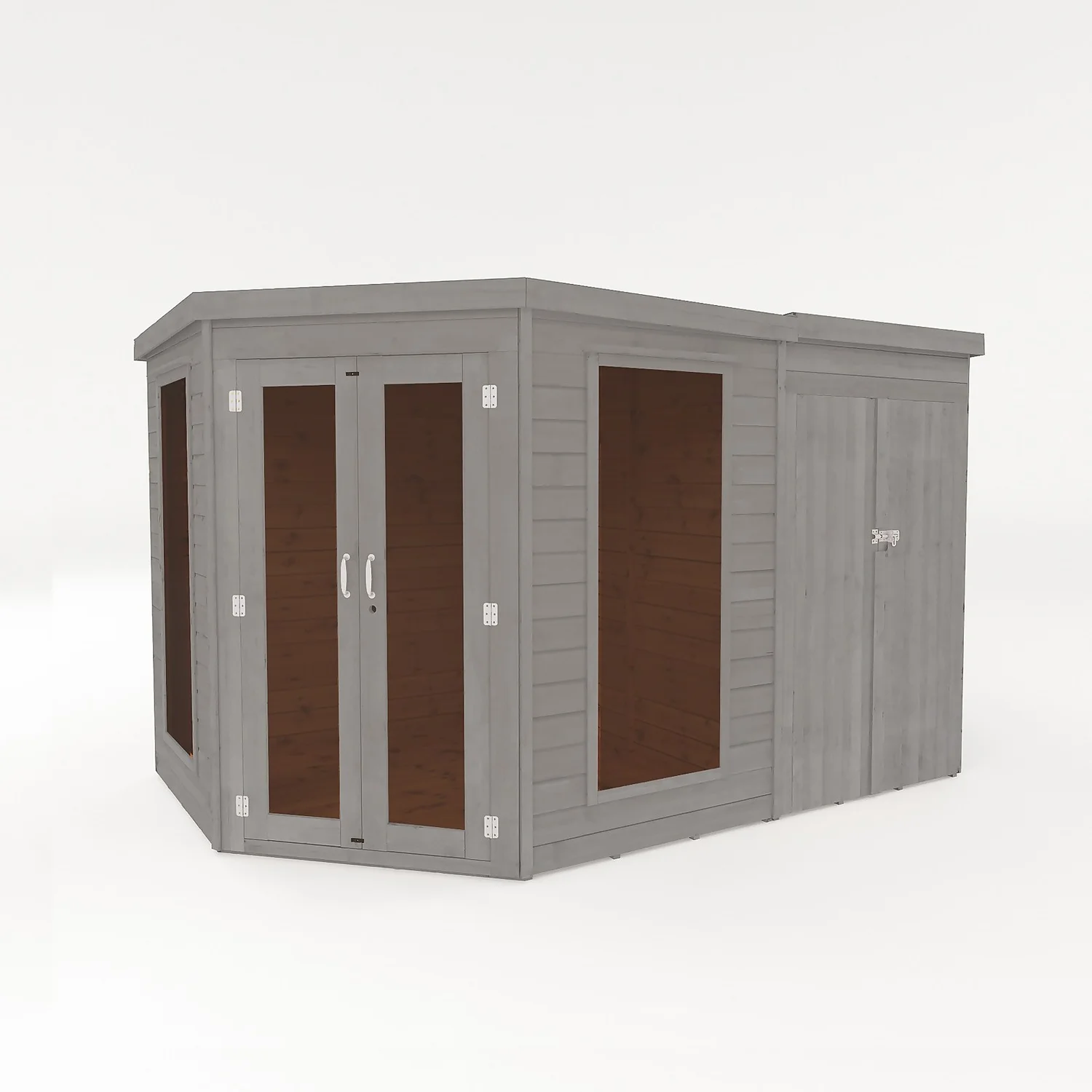 Country Living Premium Ribble 8ft X 12ft Corner Summerhouse With Side Shed Painted + Installation - Thorpe Towers Grey 3 Country Living Premium Ribble 8ft X 12ft Corner Summerhouse With Side Shed Painted + Installation - Thorpe Towers Grey