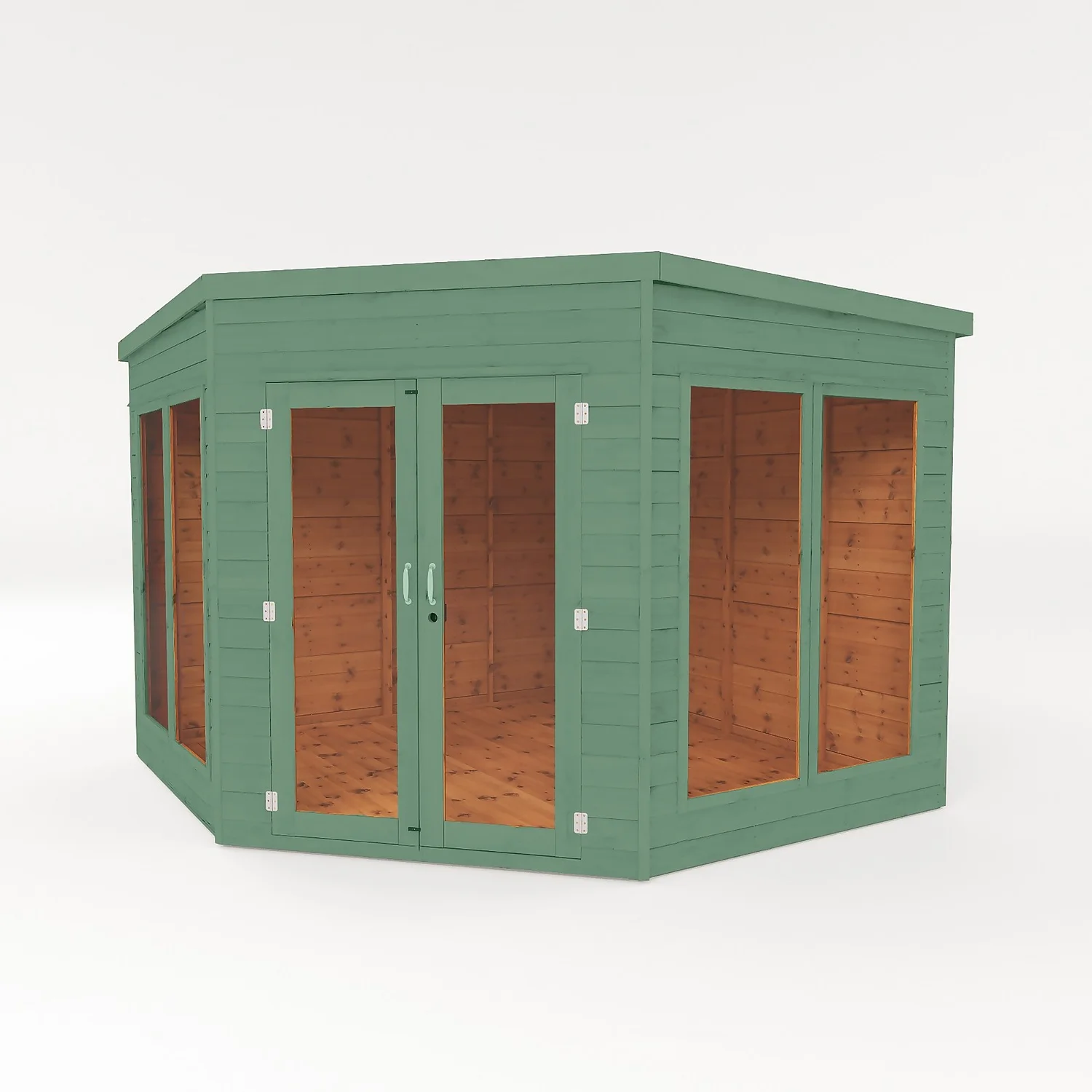 Country Living Premium Ribble 9ft X 9ft Corner Summerhouse Painted + Installation - Aurora Green 3 Country Living Premium Ribble 9ft X 9ft Corner Summerhouse Painted + Installation - Aurora Green