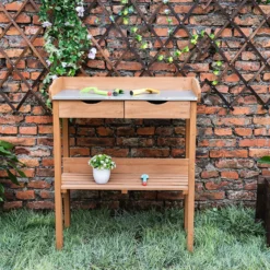 Garden Potting Bench With Two Drawers & Shelf 10 Garden Potting Bench With Two Drawers & Shelf -Elise Bloom 13967031 1985014369148838